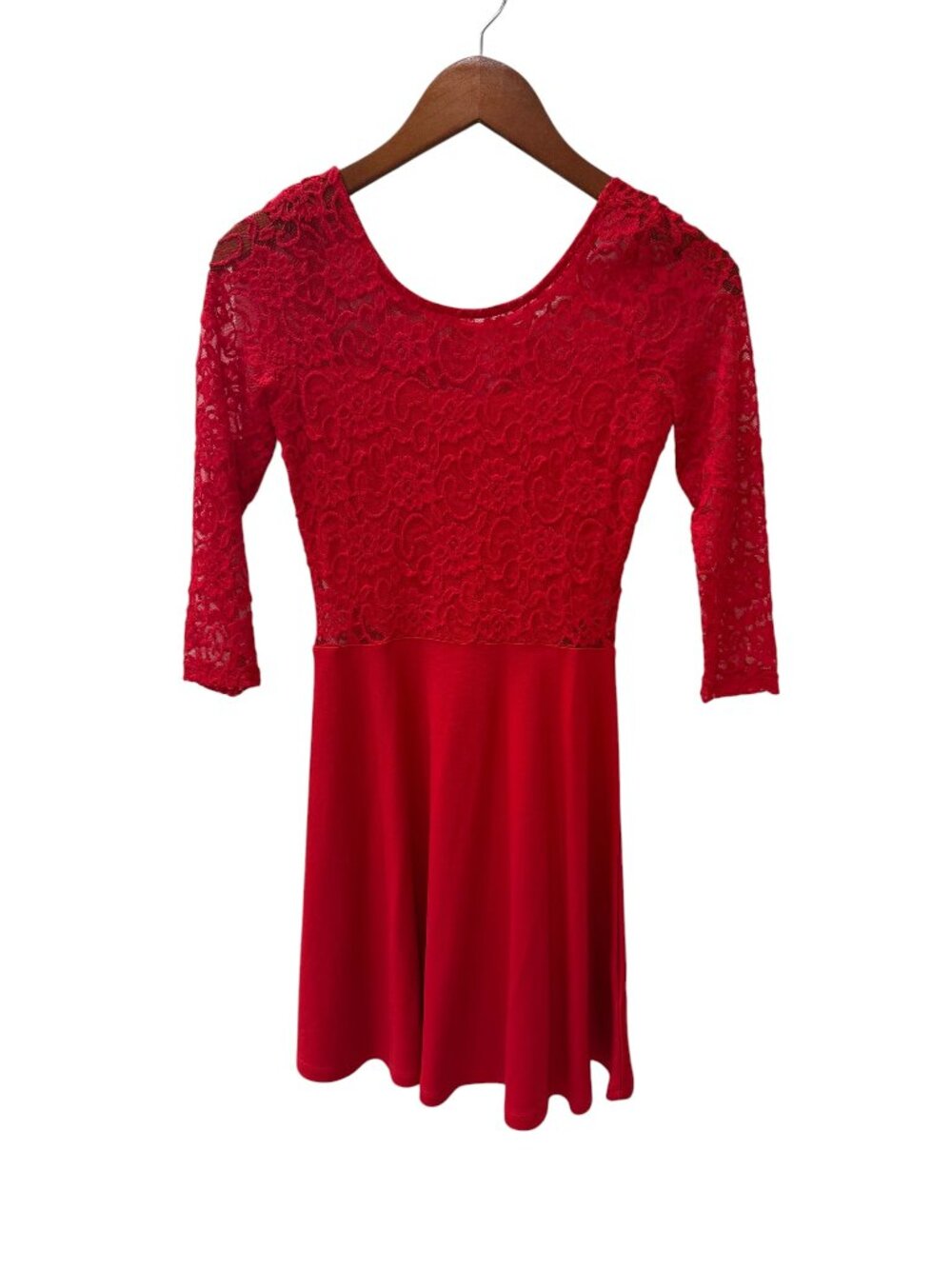 Red Lace 3/4 Sleeve Fit & Flare Dress | Size Small (Approx.)